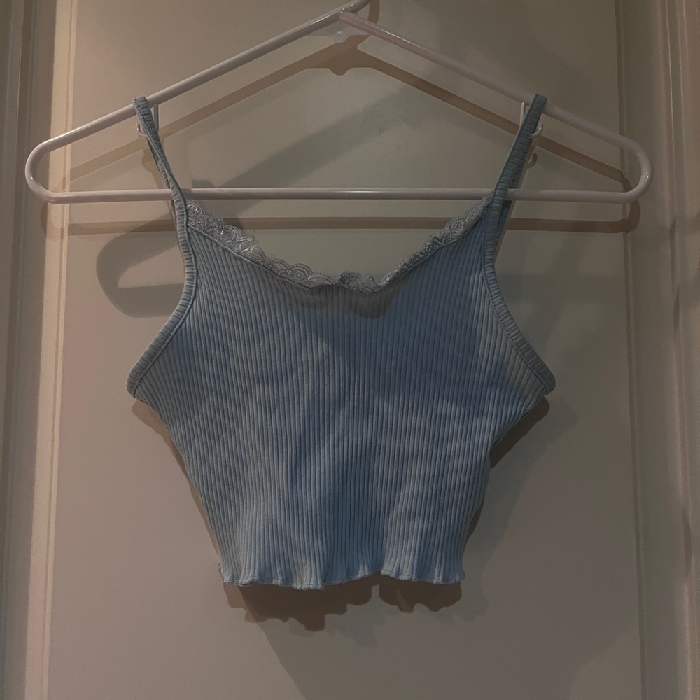 SHEIN “Baby Blue Lace” Crop Tank Top